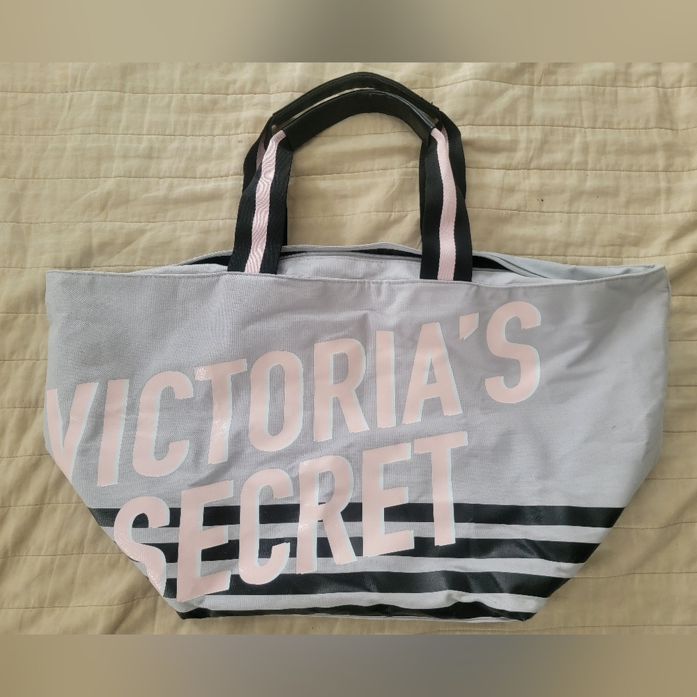 Victoria's Secret Canvas Tote Bag | Gray/Pink/Black